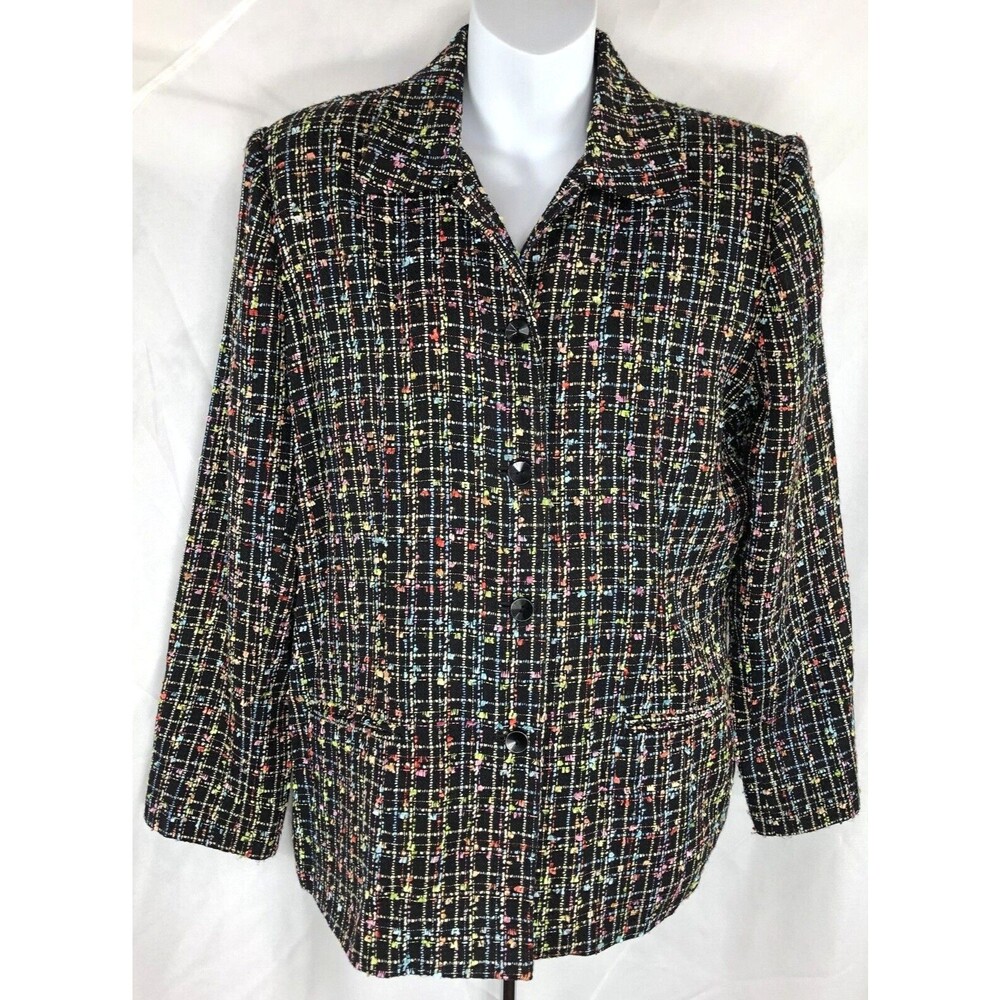 Sag Harbor jacket blazer 10 black confetti pastel woven nubby yarn career office